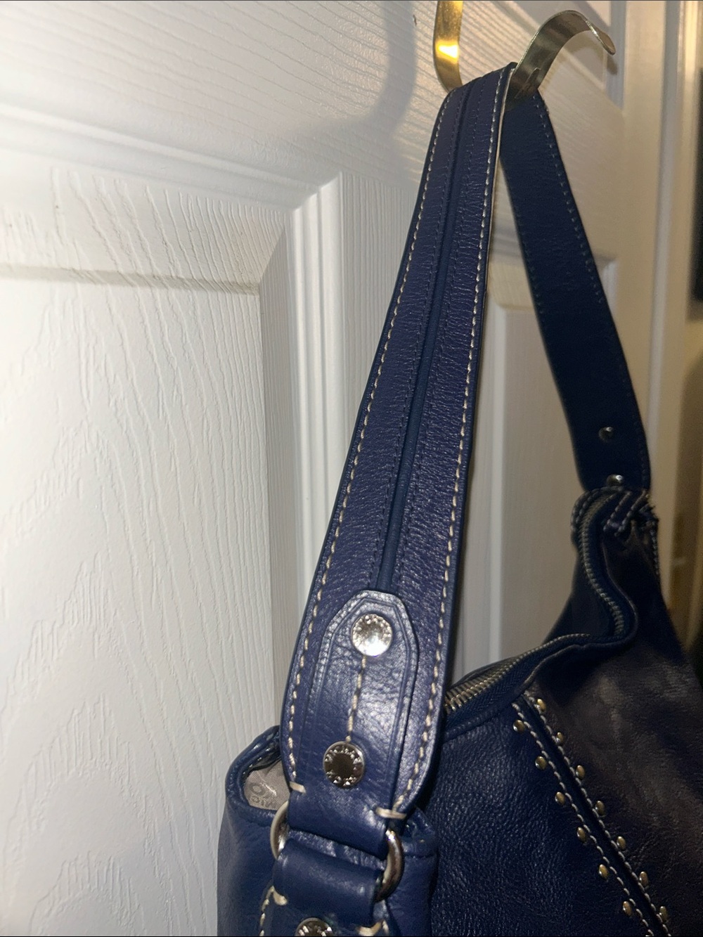 Michael Kors Navy Leather Stud-Trim Hobo - Picture 4 of 10